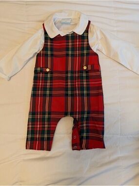 Red Plaid Baby Romper with White Collar shirt